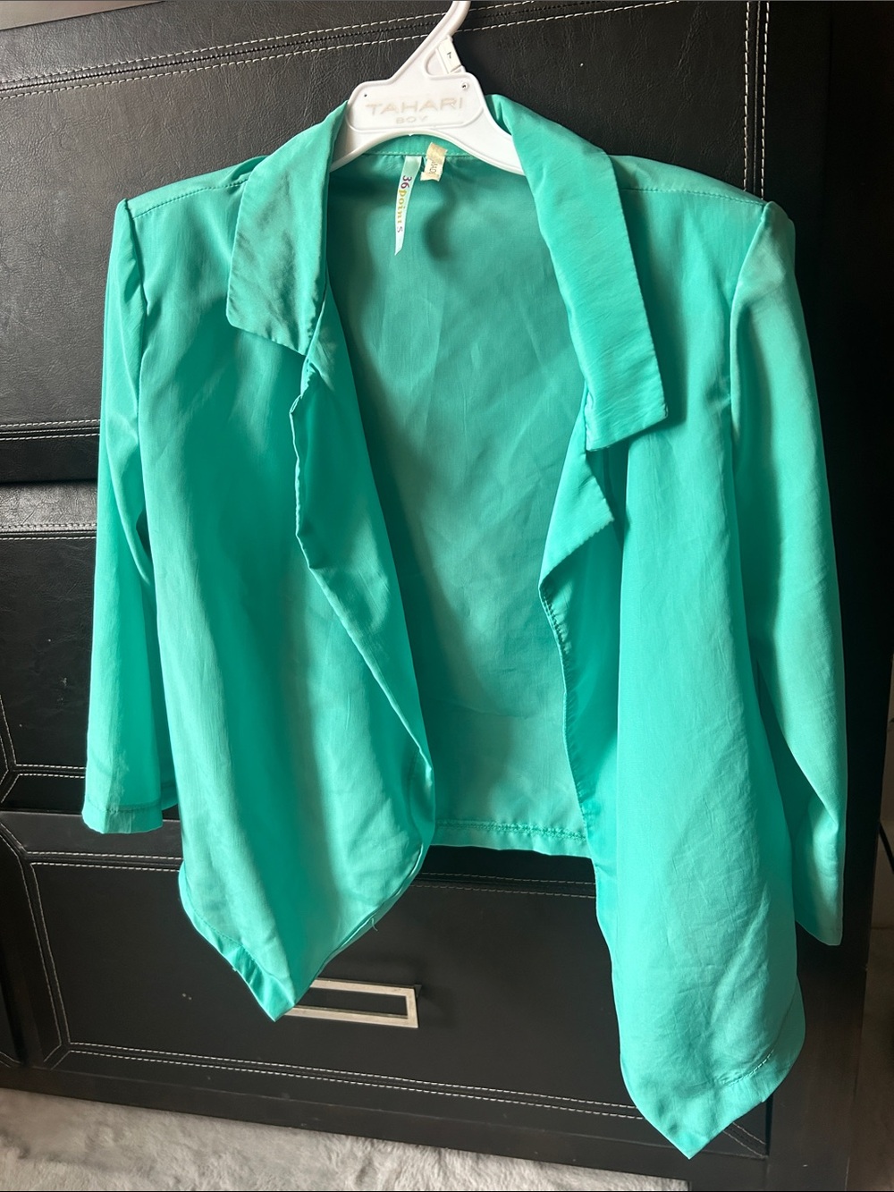 36 Point 5 Teal Open-Front Draped Blazer